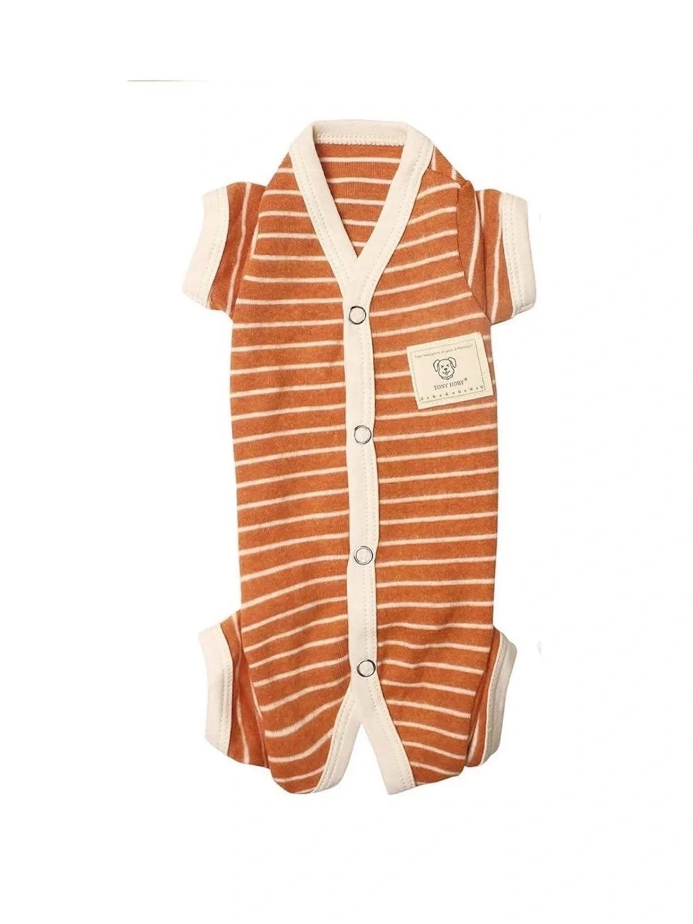 Striped Tan & Cream Dog Onesie - Cozy Pet Jumpsuit
